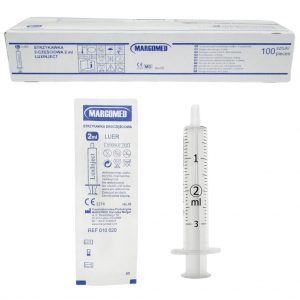 Strzykawki iniekcyjne Margomed 2 częściowe 2 ml 100 szt.